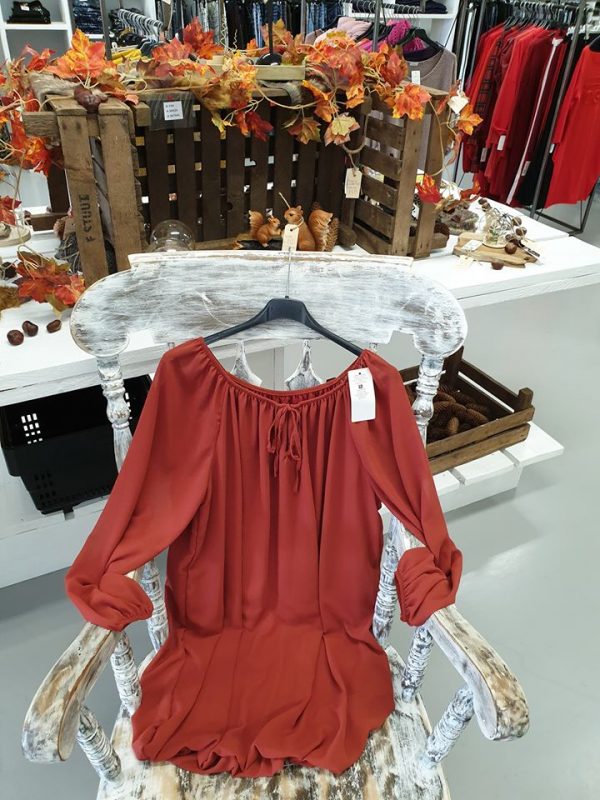 Waterval lange mouw strik roestbruin lang code 803