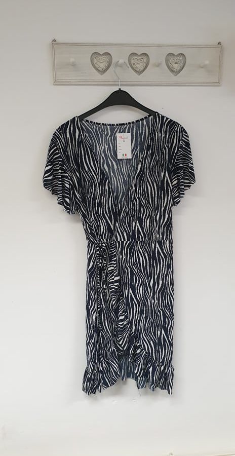 Overslag jurkje wikkel jurk zebra wit donkerblauw code 1555