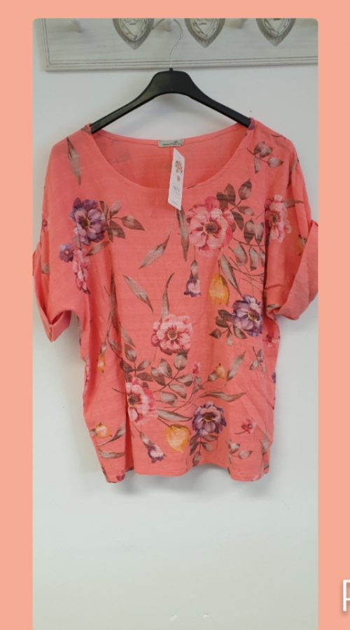 Top linnen look bloem roze code 1656