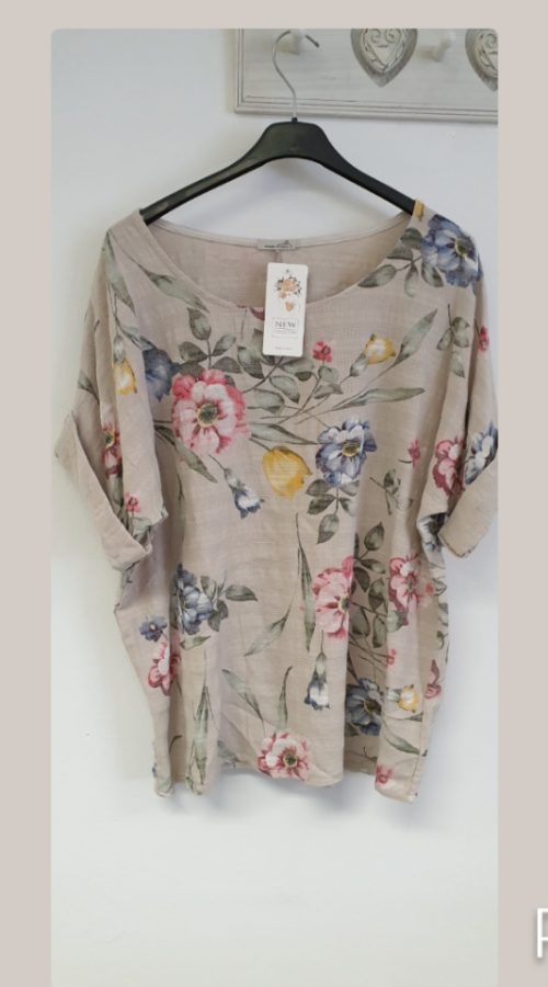 Top linnen look bloem beige code 1654