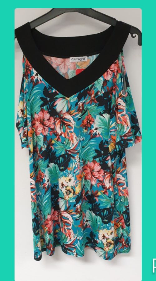 Magna t shirt open schouder b-2208 mint bloem
