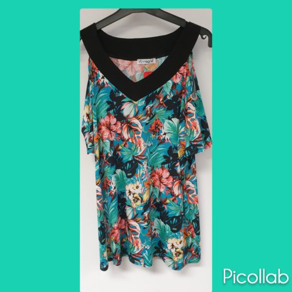 Magna t shirt open schouder b-2208 mint bloem