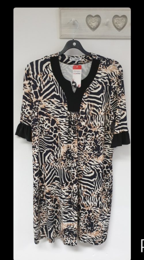 Magna c 2207 jurk tuniek met roezel mouw zebra panter