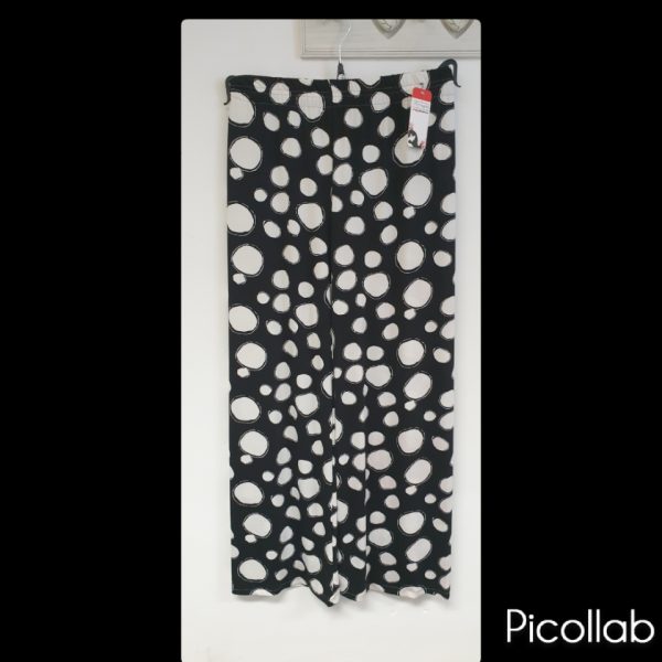 Magna wijde pijpen travel broek d 03 zwart wit stip
