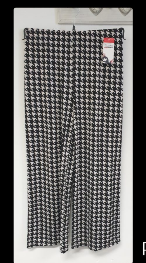 Magna wijde pijpen travel broek d 03 pepita zwart wit
