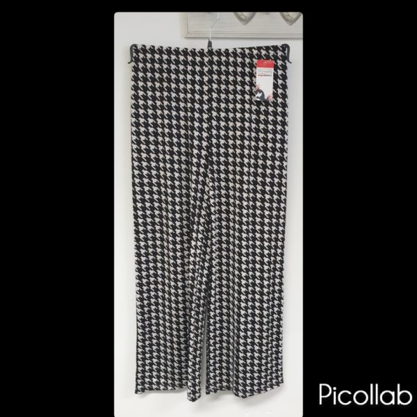 Magna wijde pijpen travel broek d 03 pepita zwart wit