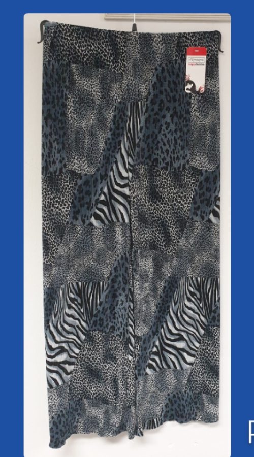 Magna wijde pijpen travel broek d 03 krinkle panter blauw